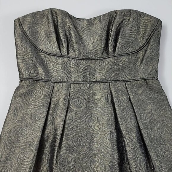 BCBGMAXAZRIA Women's Cocktail Strapless Bustier Pleated Dress Metallic Size 8 - Picture 4 of 16